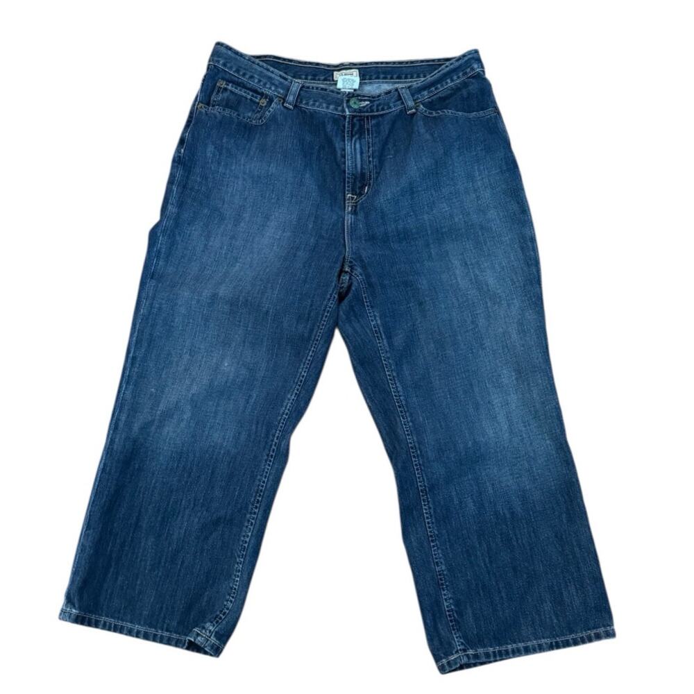 L.L.Bean Cropped Wide Leg Jeans 14 Blue Denim Capri 90s Y2K Casual